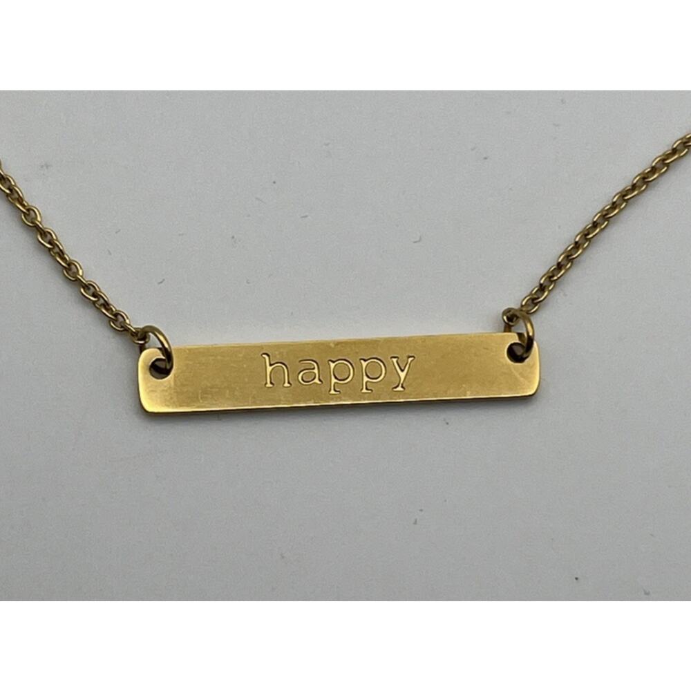 Jook and Nona Gold Tone "Happy" Bar Necklace 18"